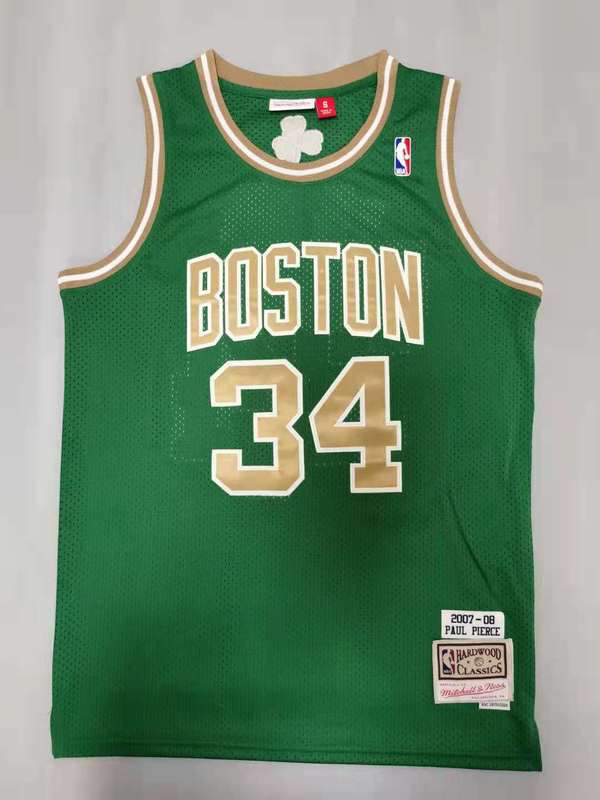 Men Boston Celtics 34 Pierce Green Gold Throwback Best mesh 2021 NBA Jersey